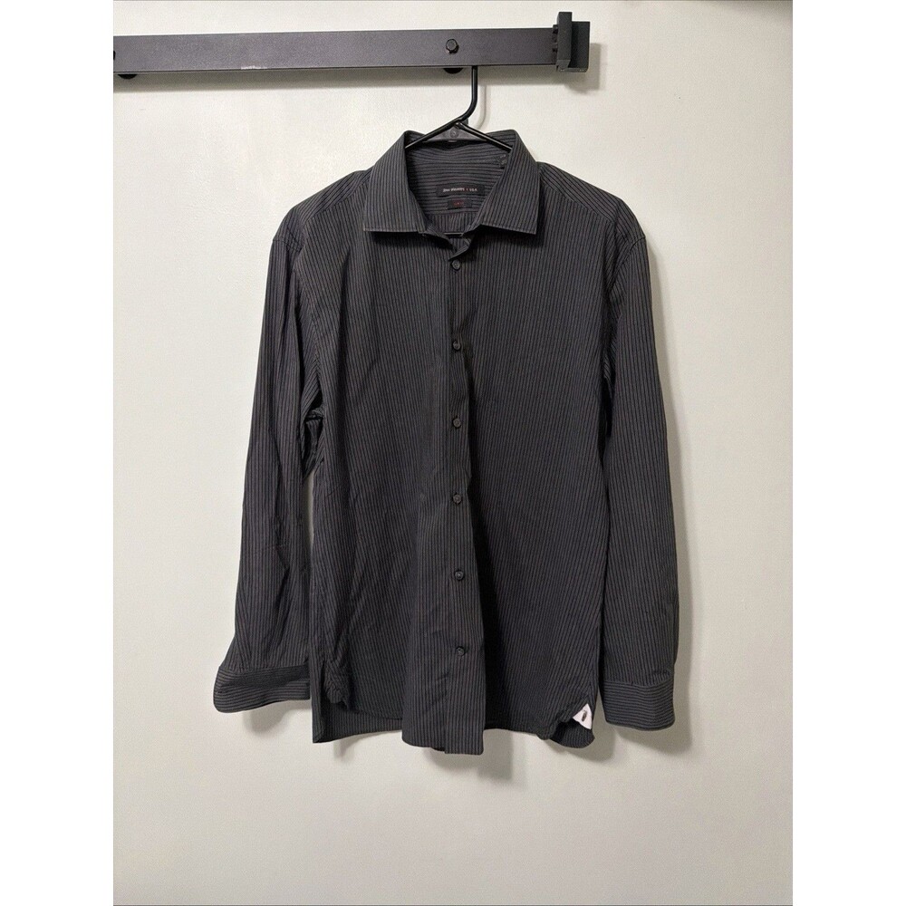 John Varvatos Star Men's 16 32/33 Slim Cutaway Button Up Shirt Black Gray